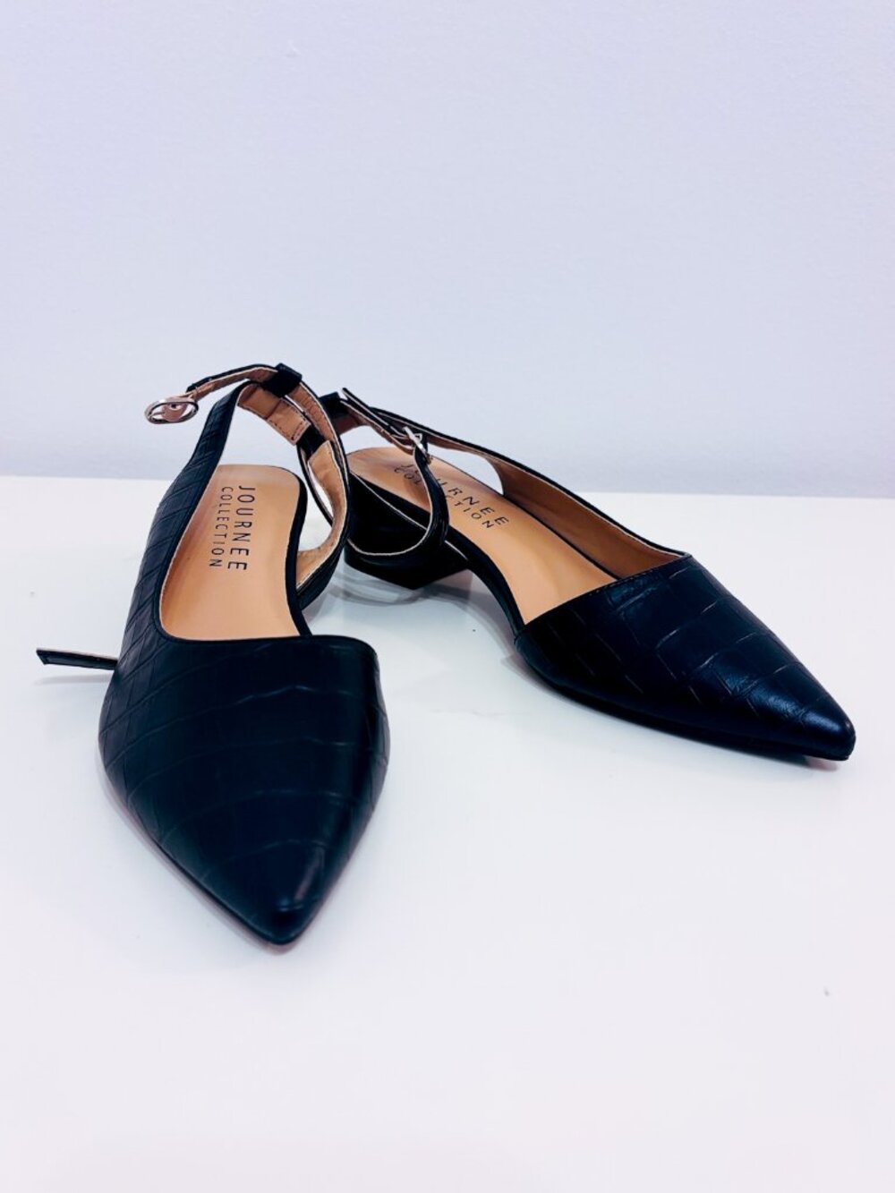 JOURNEE Black Faux Leather Slingback Heels | Croc Texture | Size 6